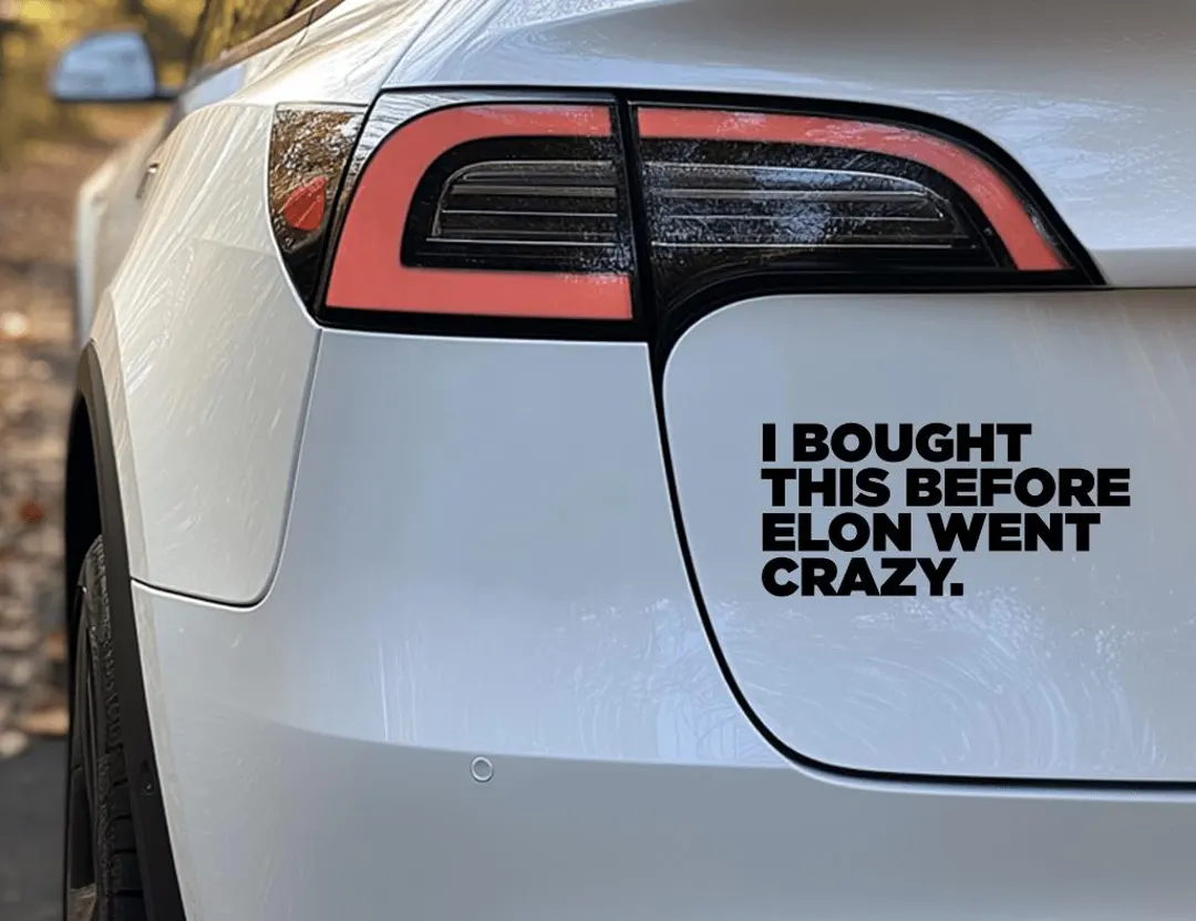 I bought this before Elon went crazy auto Sticker Tesla