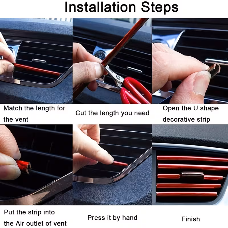 20cm Auto Airconditioning Decoratiestrip | U-vormige Chroom PVC - Afbeelding 2